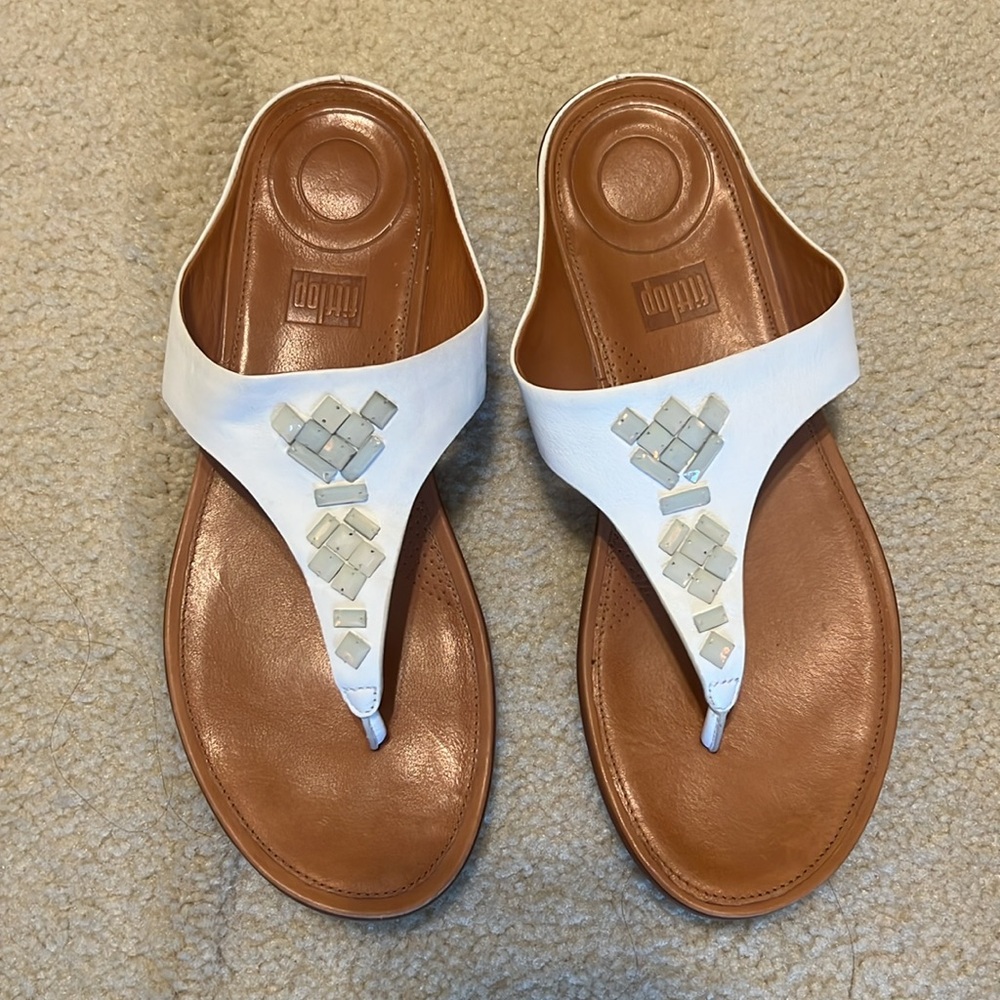 Fitflop White Banda Leather Toe Thong Sandals Size 9 - Picture 5 of 9